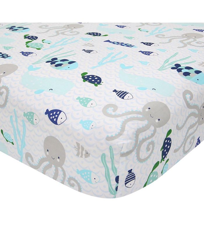 Lambs & Ivy Oceania Blue/Gray/White Whale with Octopus and Fish