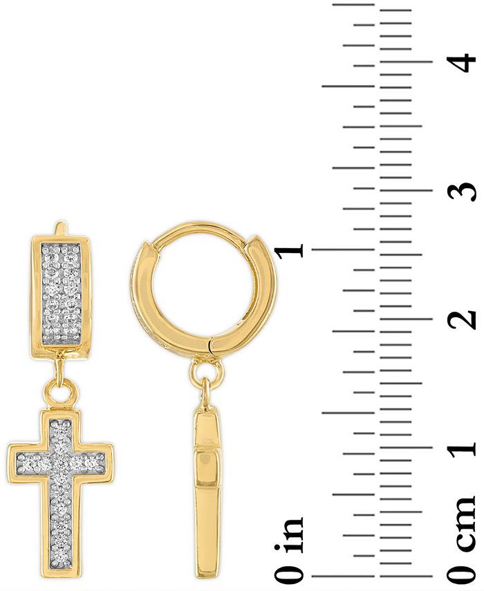 Mens Gold Plated Cz Stud Cross Drop Huggie Dangle Hoops Stud Earrings