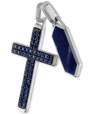 2-Pc. Set Lapis Lazuli & Cubic Zirconia Dog Tag & Cross Pendants in Sterling Silver, Created for Macy's