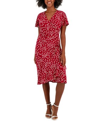 Kasper - Women's Dahlia Dot-Print V-Neck Flutter-Sleeve Dress