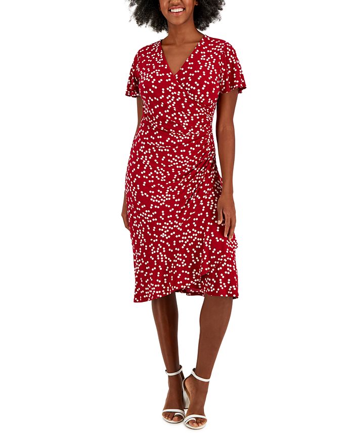 Kasper Women's Dahlia Dot-Print V-Neck Flutter-Sleeve Dress - Macy's