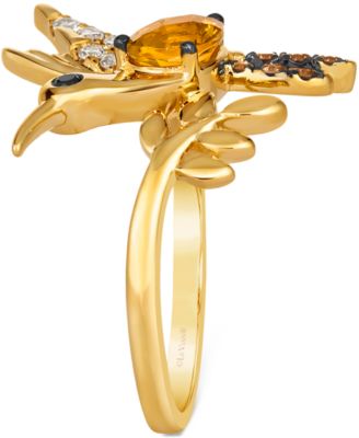 Cinnamon Citrine (1/2 ct. t.w.), Nude Diamonds (1/6 ct. t.w.), Chocolate Diamonds (1/6 ct. t.w.) & Blackberry Diamonds (1/6 ct. t.w.) Hummingbird Ring in 14k Yellow Gold