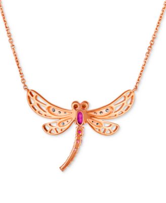 Multi-Gemstone (3/8 ct. t.w.) & Diamond (1/6 ct. t.w.) Dragonfly Pendant Necklace in 14k Rose Gold, 18" + 2" extender