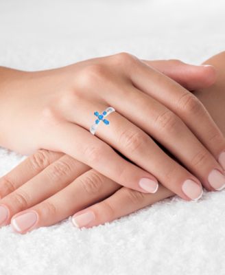 Lab-Grown Opal Inlay Cross Ring in Sterling Silver