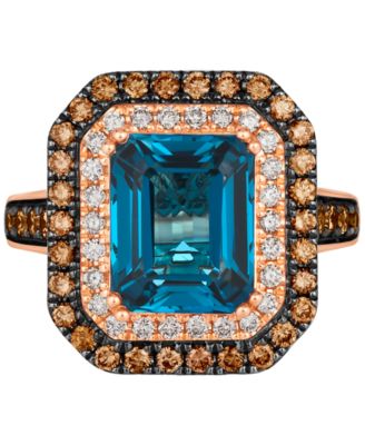 Deep Sea Blue Topaz (5 ct. t.w.), Chocolate Diamonds (3/4 ct. t.w.) & Nude Diamonds (1/4 ct. t.w.) Ring set in 14k Rose Gold