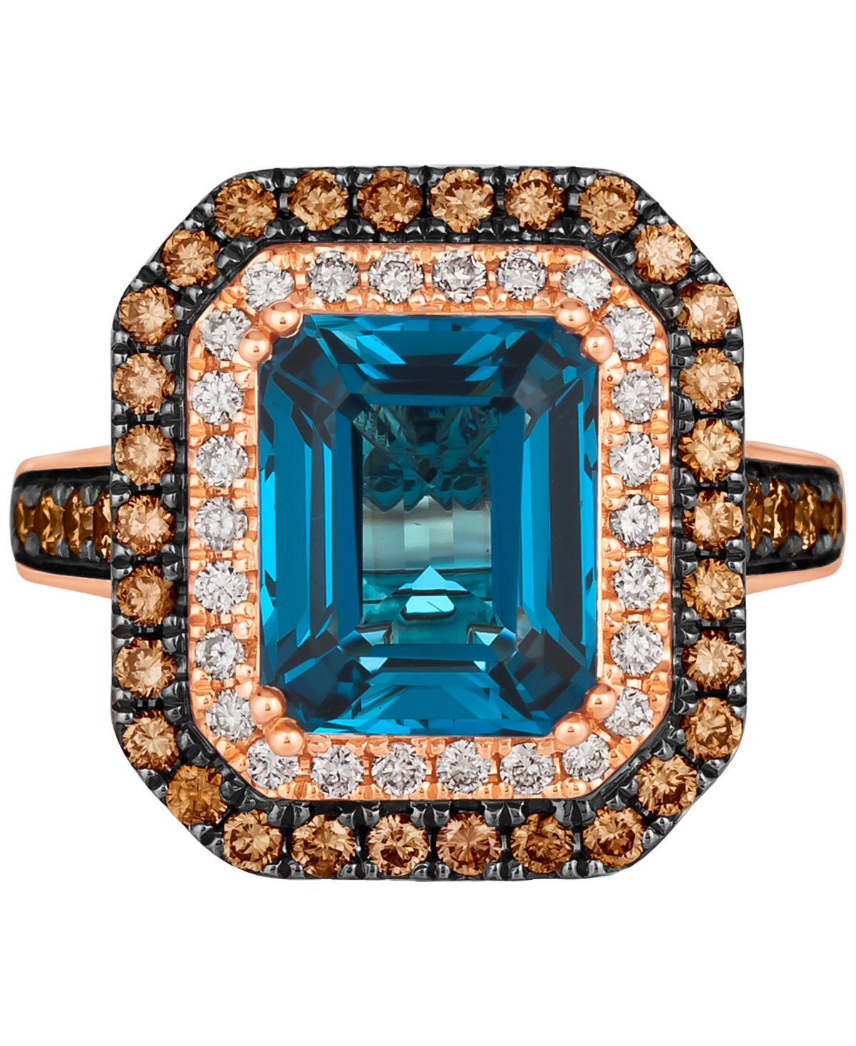 Le Vian Deep Sea Blue Topaz (5 ct. t.w.), Chocolate Diamonds (3/4 ct. t.w.) & Nude Diamonds (1/4 ct. t.w.) Ring set in 14k Rose Gold