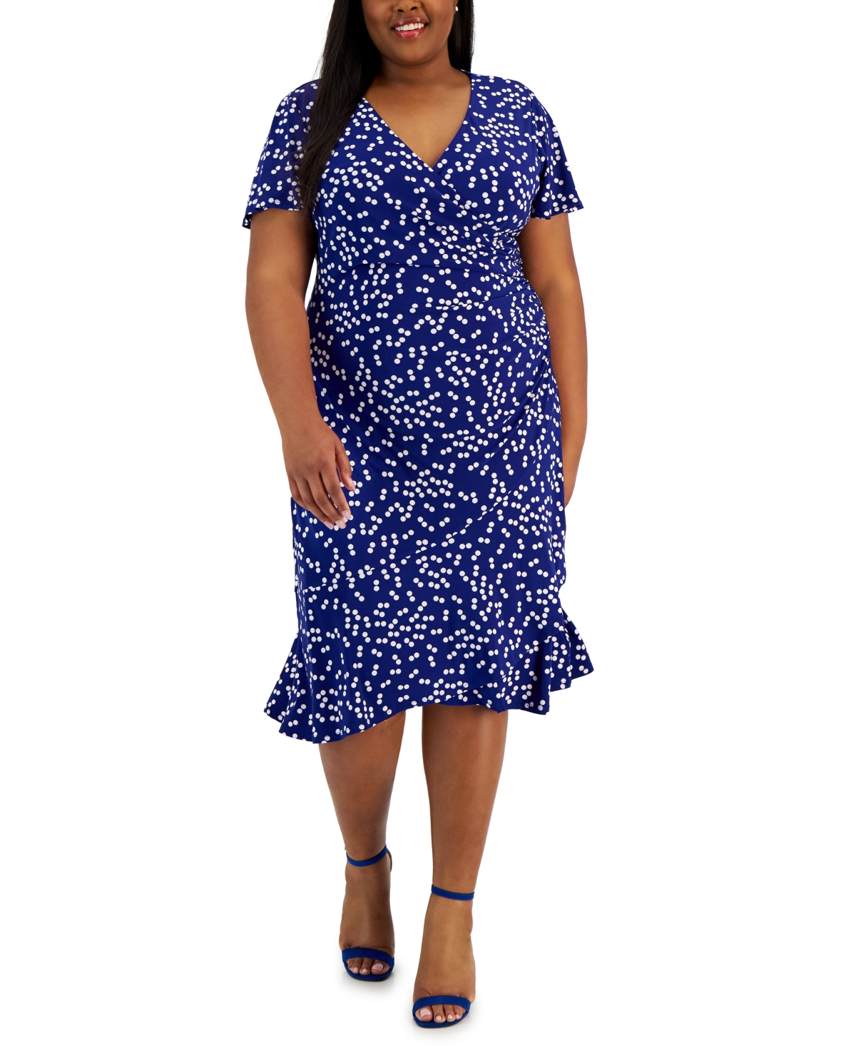 Kasper Women's Dahlia Dot-Print V-Neck Flutter-Sleeve Dress