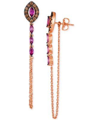 Chocolatier Raspberry Rhodolite (3/4 ct. t.w.) & Chocolate Diamonds (3/8 ct. t.w.) Linear Drop Earrings in 14k Rose Gold