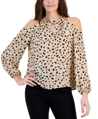 I.N.C. International Concepts - Petite Cold-Shoulder Studded Keyhole-Neck Top