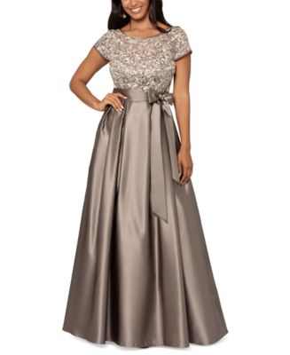 XSCAPE Women s Lace Bodice Belted Ball Gown Macy s