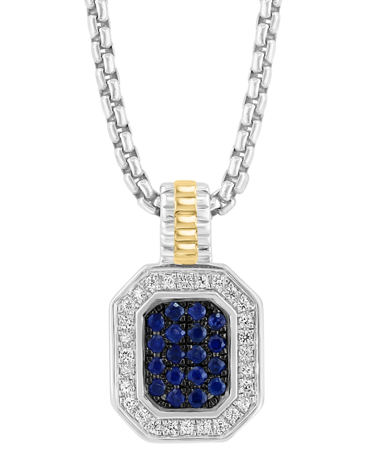 Effy Collection Effy Men's Sapphire (7/8 Ct. T.w.) & White Sapphire (1/4 Ct. T.w.) 22" Halo Cluster 22" Pendant Neck In Sterling Silver