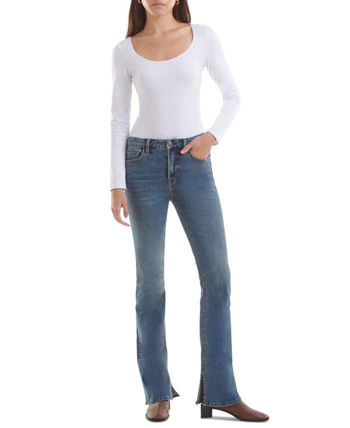  Jen 7 by 7 For All Mankind Women's Slit-Hem Slim Bootcut Jeans