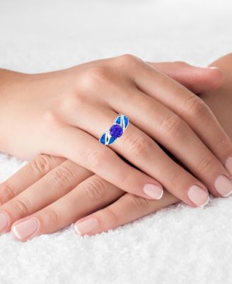 Purple Cubic Zirconia & Lab-Grown Opal Inlay Ring in Sterling Silver