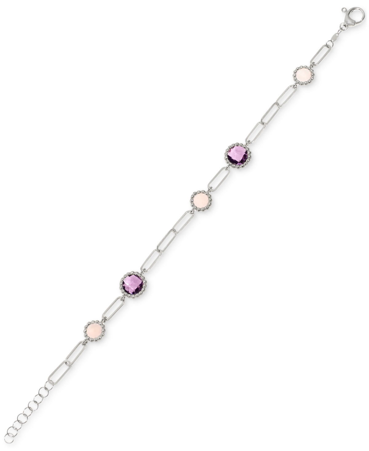 Amethyst (3 ct. t.w.) & Rose Quartz (2-1/4 ct. t.w.) Paperclip Link Bracelet in Sterling Silver - Multi-Gemstone