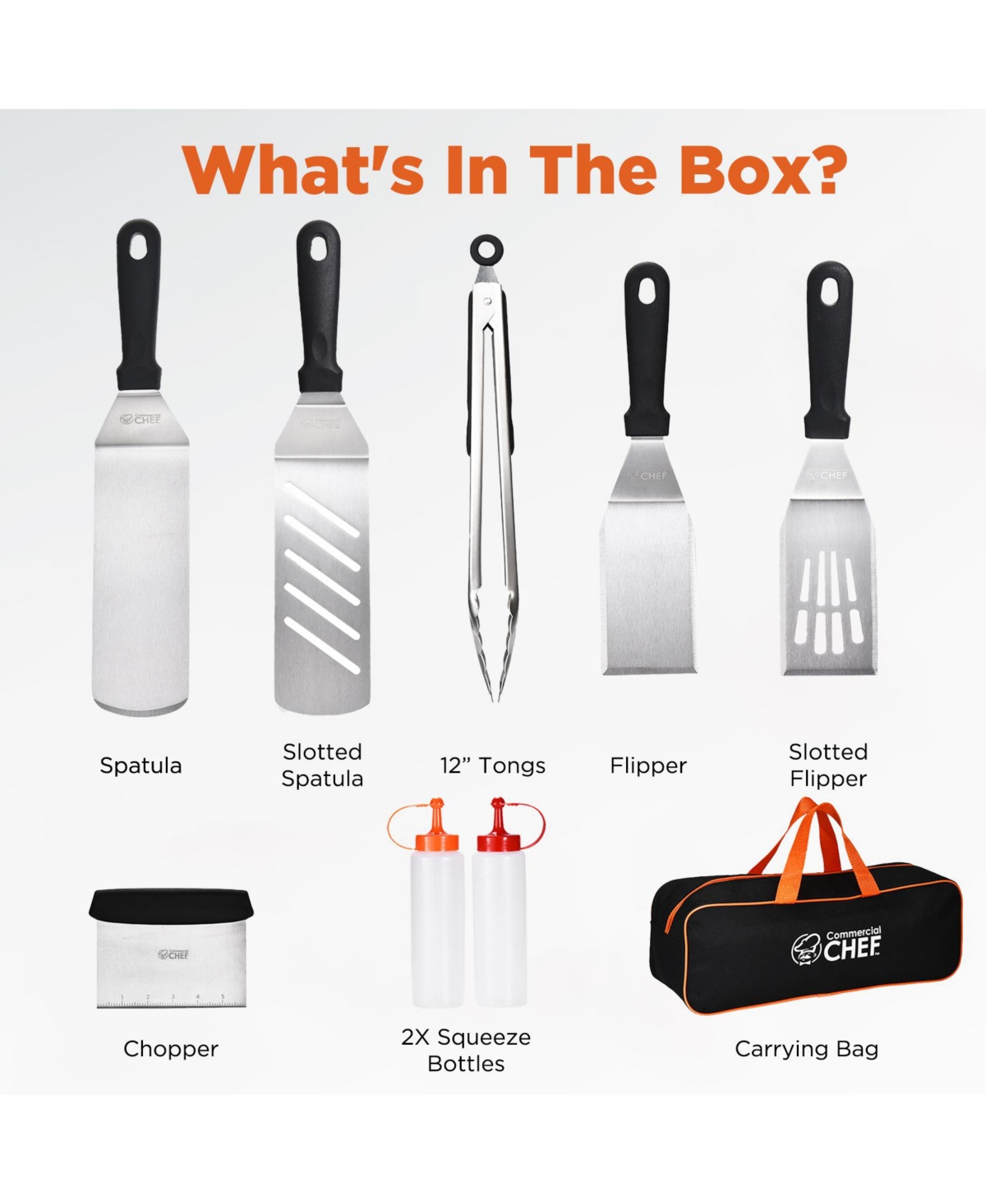 Commercial Chef 9 Piece Stainless Steel Griddle Accessories Kit for Blackstone and Other Griddles