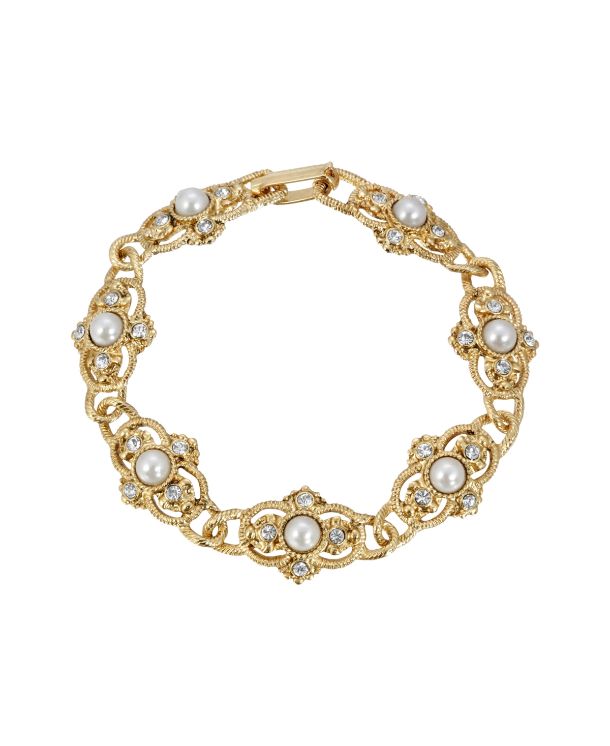 2028 14k Gold Plated Imitation Pearl Link Bracelet In White
