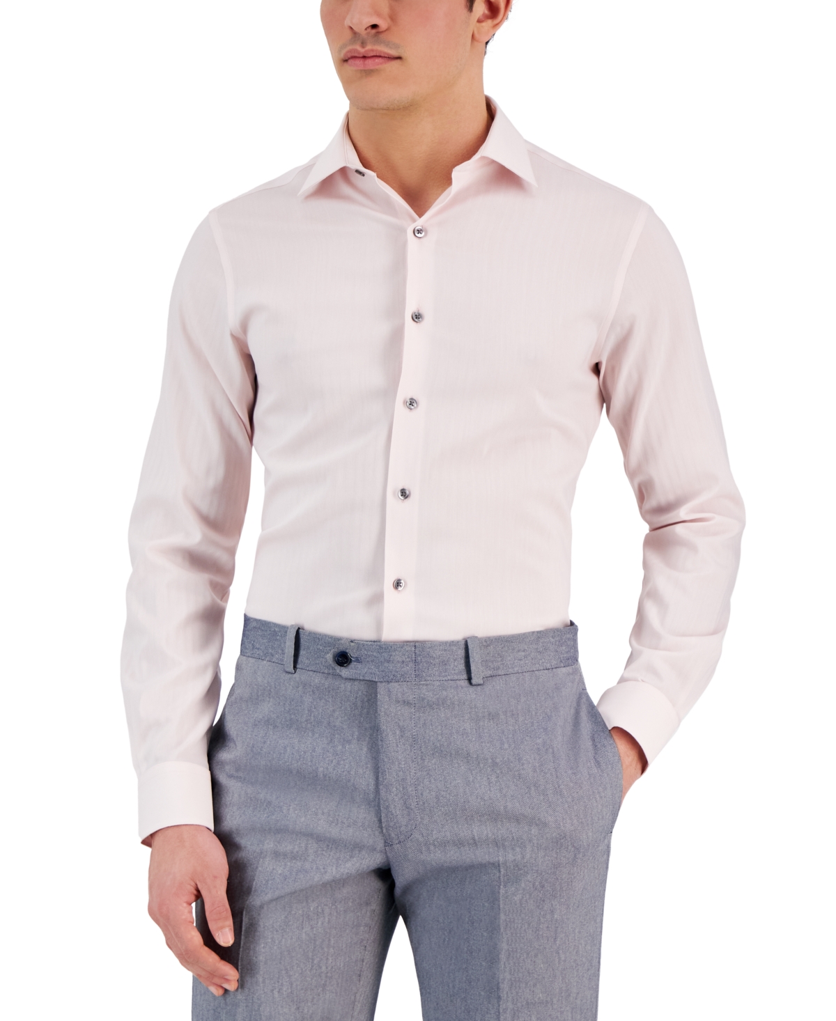 Alfani Men's Slim Fit Herringbone Dress Shirt, Created For Macy's In Lt Pink