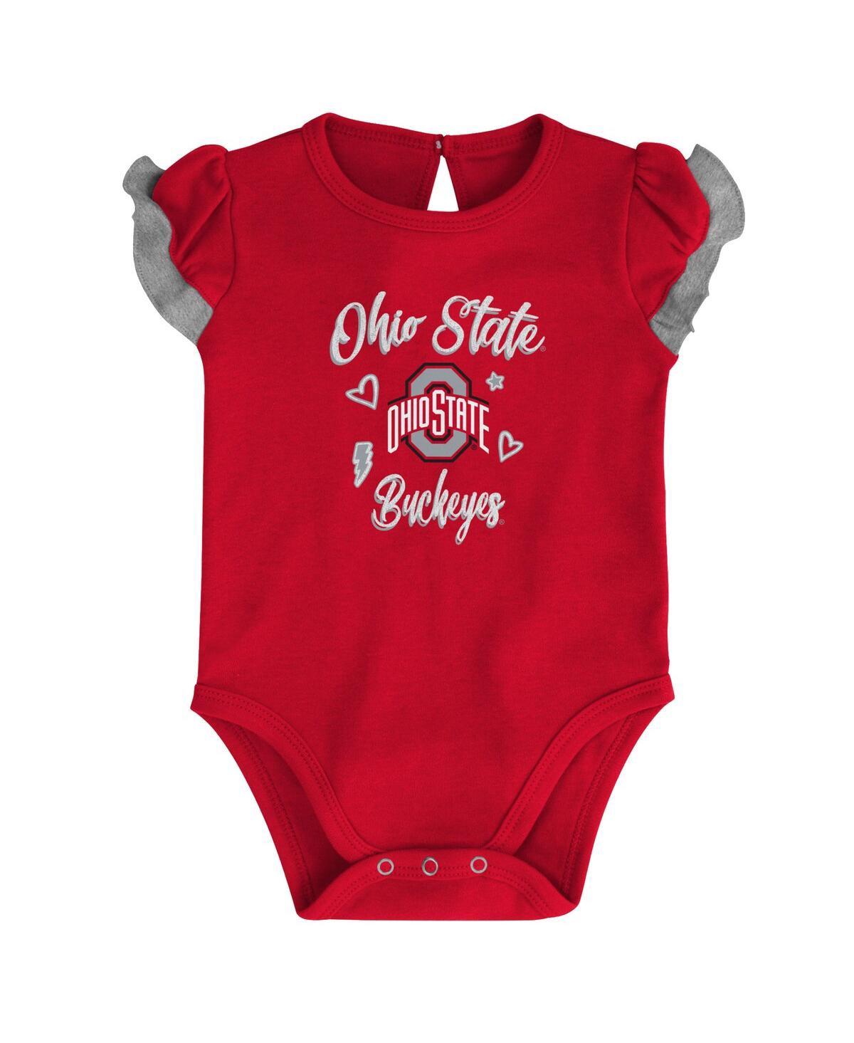 Shop Outerstuff Girls Newborn And Infant Scarlet, Heather Gray Ohio State Buckeyes Too Much Love Two-piece Bodysuit  In Scarlet,heather Gray