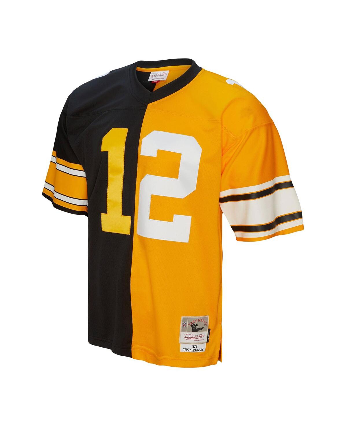 Men's Mitchell & Ness Terry Bradshawand Gold Pittsburgh Steelers 1976 Split Legacy Replica Jersey - Black, Gold