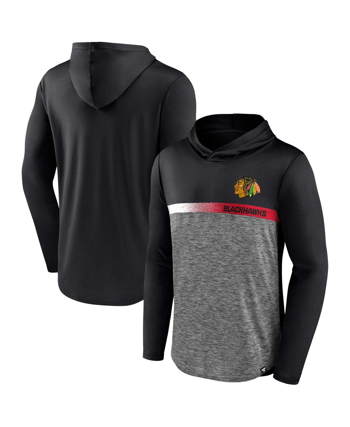 Fanatics Men's  Black Chicago Blackhawks Podium Defender Pullover Hoodie In Black,heather Charcoal