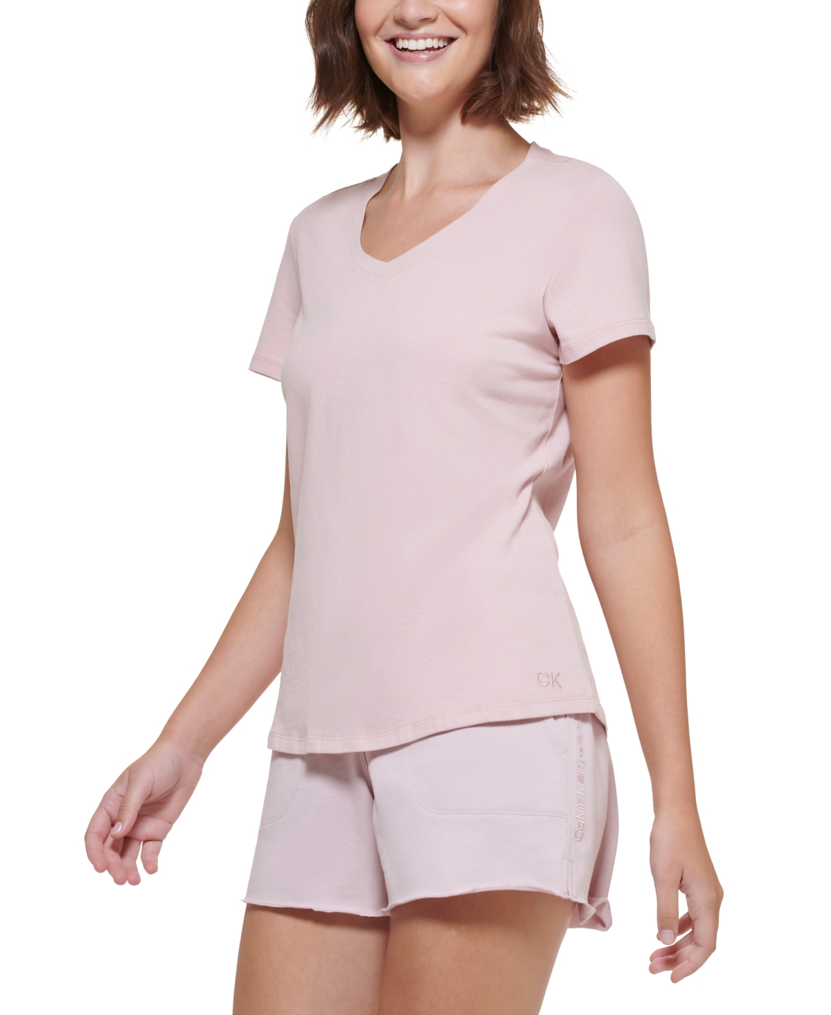 Shop Calvin Klein Performance Embroidered V-neck Logo T-shirt In Secret