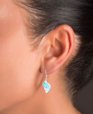 Larimar Seashell Fishhook Earrings in Sterling Silver