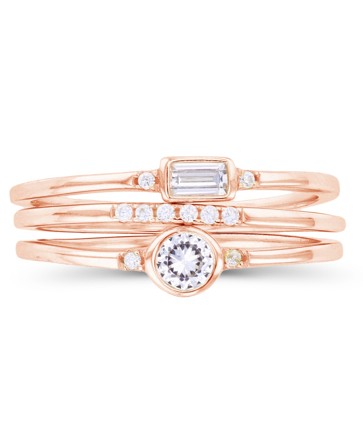 Macy's Round And Baguette Cubic Zirconia Stacked Ring (1/2 Ct. T.w.) In 14 Karat Rose Gold Over Sterling Si In Rose Gold Over Silver