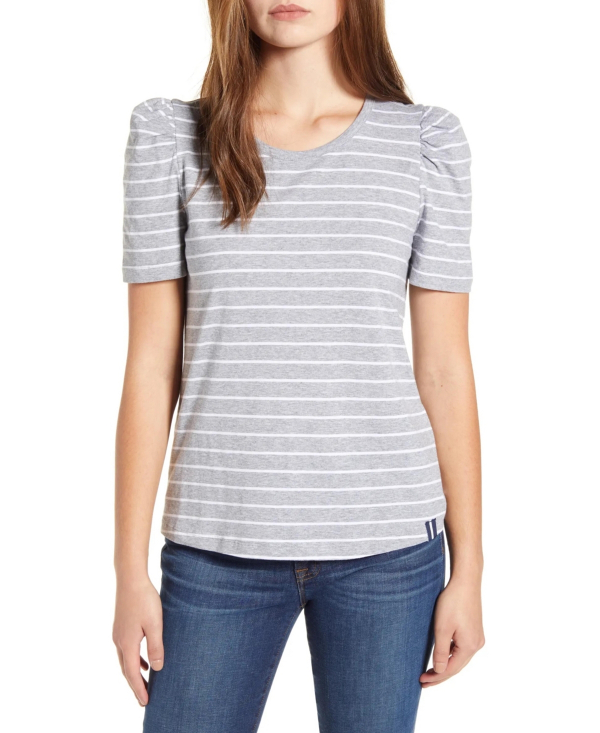 Women's Short Sleeve Classic Stripe Puff Sleeve T-shirt - Fresh Peony