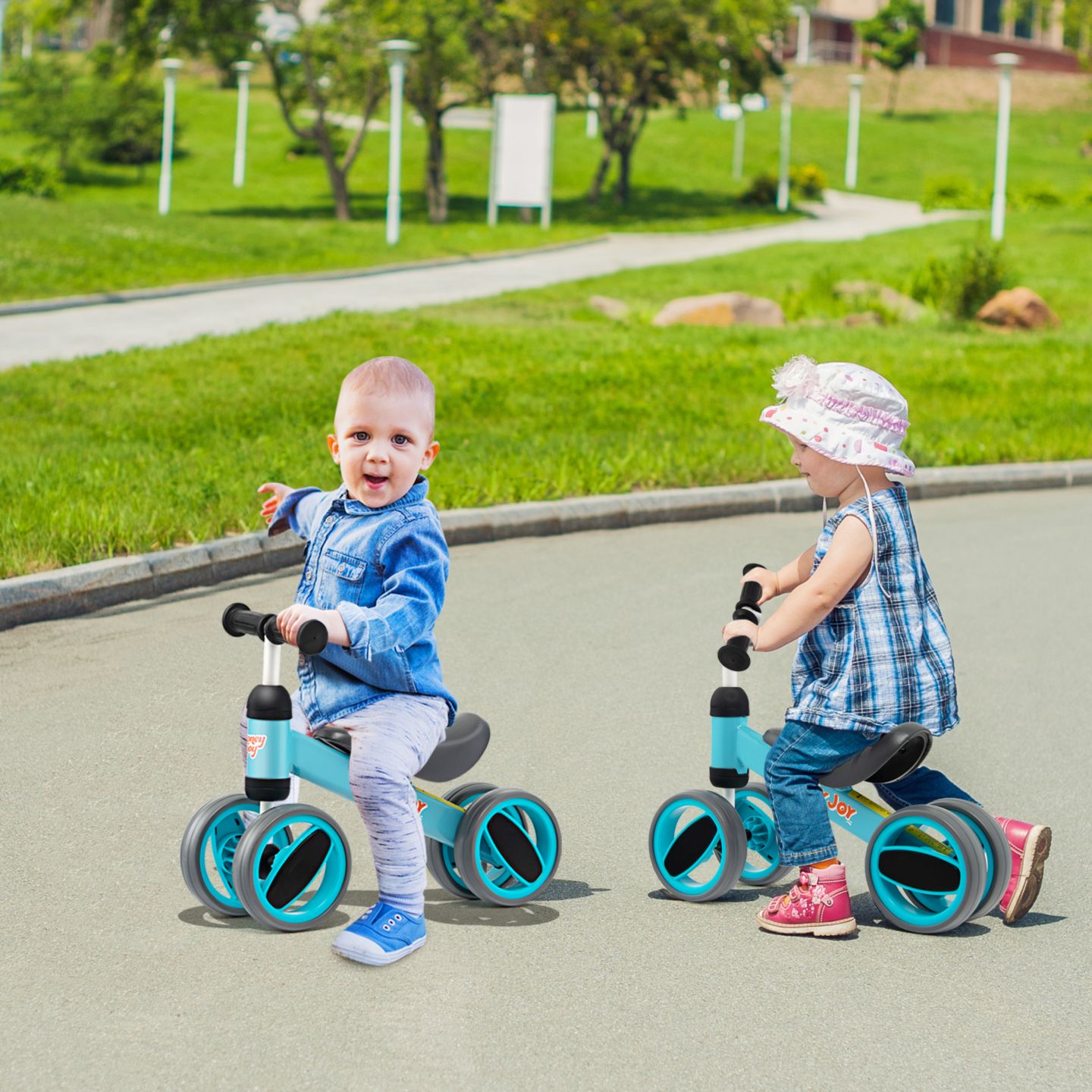 Детская игрушка Costway Baby Balance Bike 4-Wheel Lightweight Steel, Ages 1-2 Years, цвет: Синий — фото 3