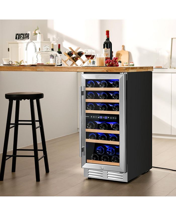Costway 30Bottle Freestanding Wine Cooler 15''Dual Zones Wine Cellar