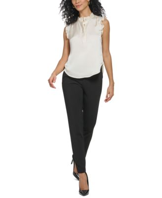 DKNY - Petite Ruffle-Trim Sleeveless Blouse