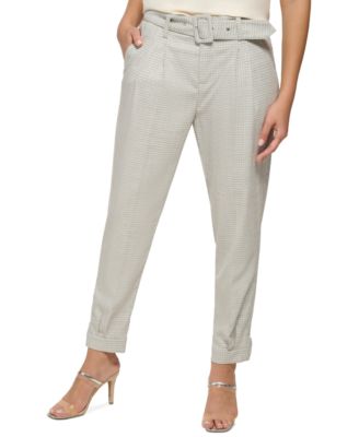 DKNY - Women's Plaid Pleated Belted Pants