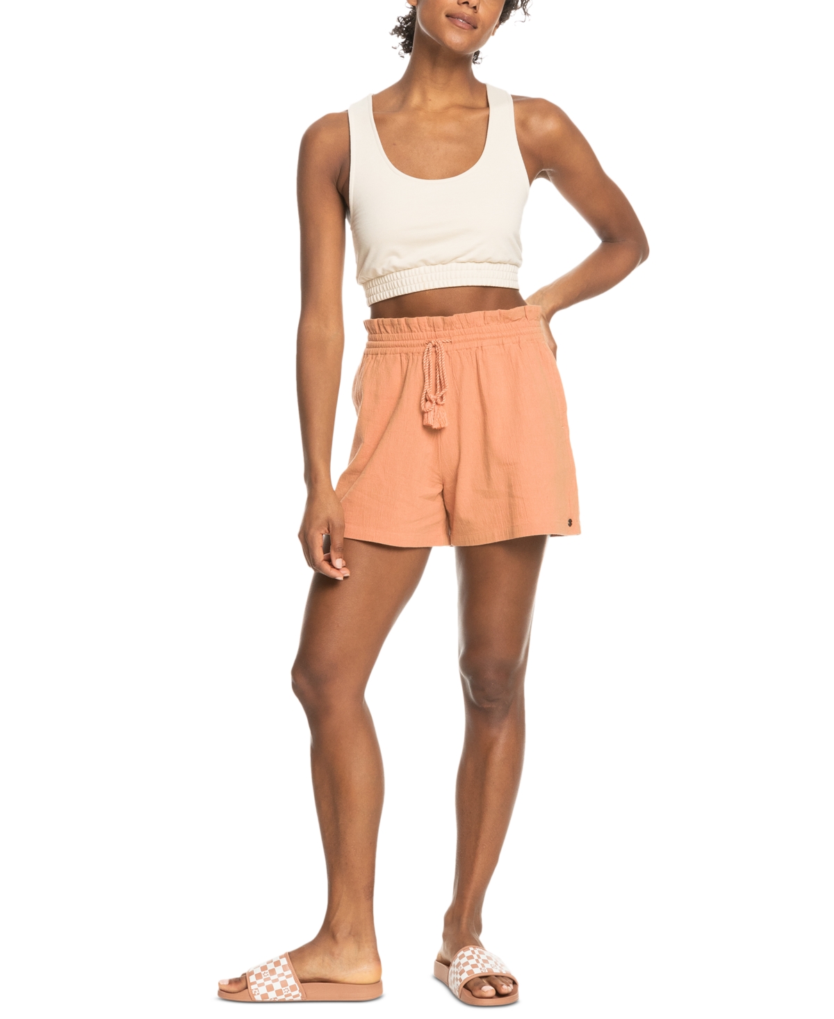 Roxy Sweet Souvenir Cotton Drawstring Shorts In Cork