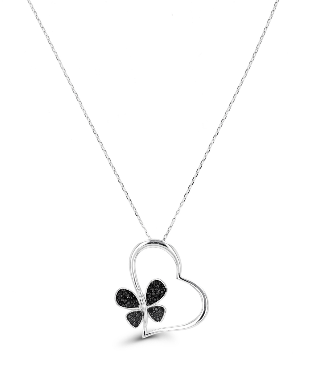 Macy's Spinel Heart Butterfly Necklace (1/3 Ct. T.w.) In Sterling Silver In Black Spinel