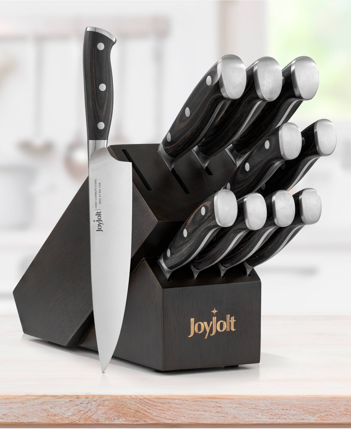 Shop Joyjolt 11 Piece Assorted Knife Block And High Carbon Steel Kitchen Knife Set In Black