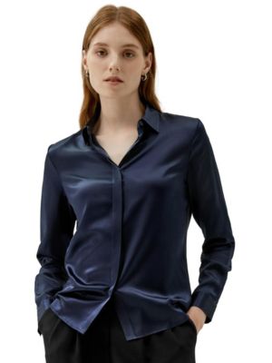Women's Basic Concealed Placket Silk Shirt