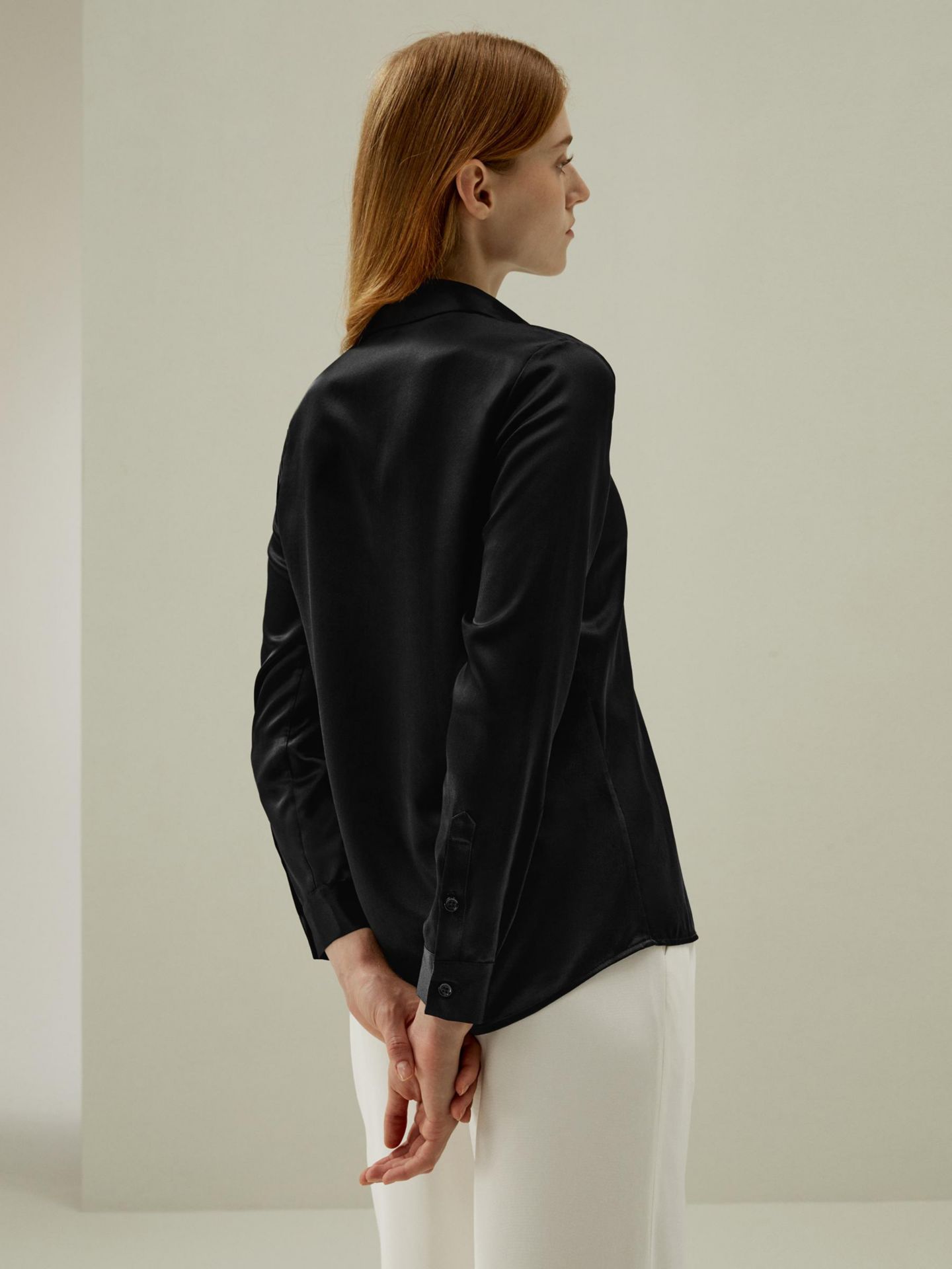 Женская рубашка LILYSILK Basic Concealed Placket Regular Fit Silk, цвет: Чёрный — фото 3