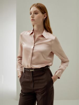 Women's Basic Concealed Placket Silk Shirt