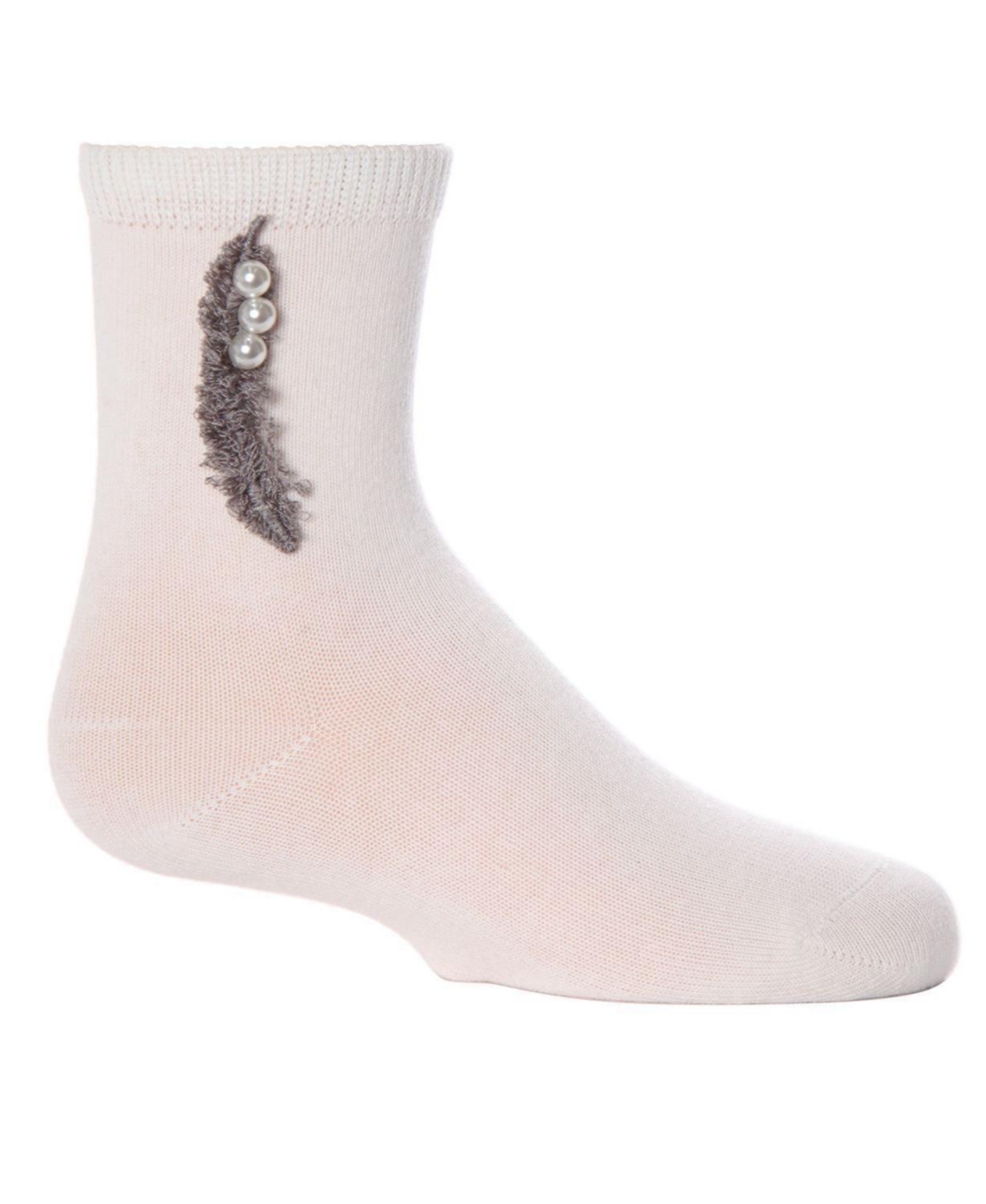 MeMoi Little Girls Feathery Combed Cotton Faux Pearl Crew Socks