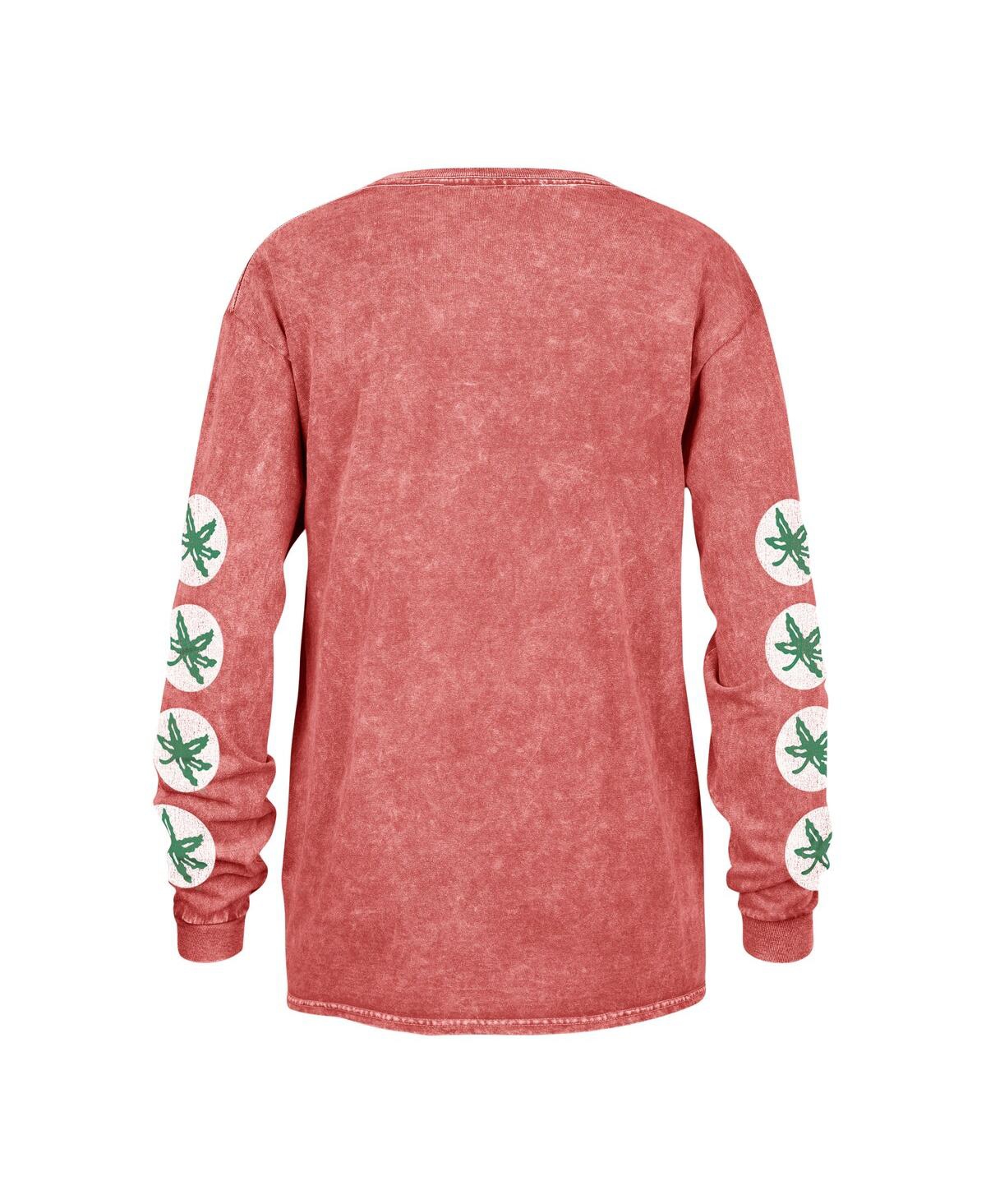 47 BRAND WOMEN'S '47 BRAND SCARLET OHIO STATE BUCKEYES VINTAGE-LIKE TUBULAR BOYFRIEND LONG SLEEVE T-SHIRT 