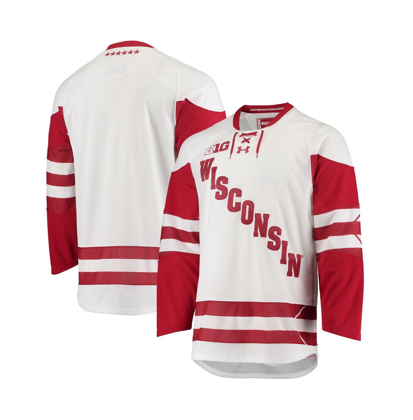 Мужской топ Under Armour White Wisconsin Badgers UA Replica Hockey Jersey — фото 1