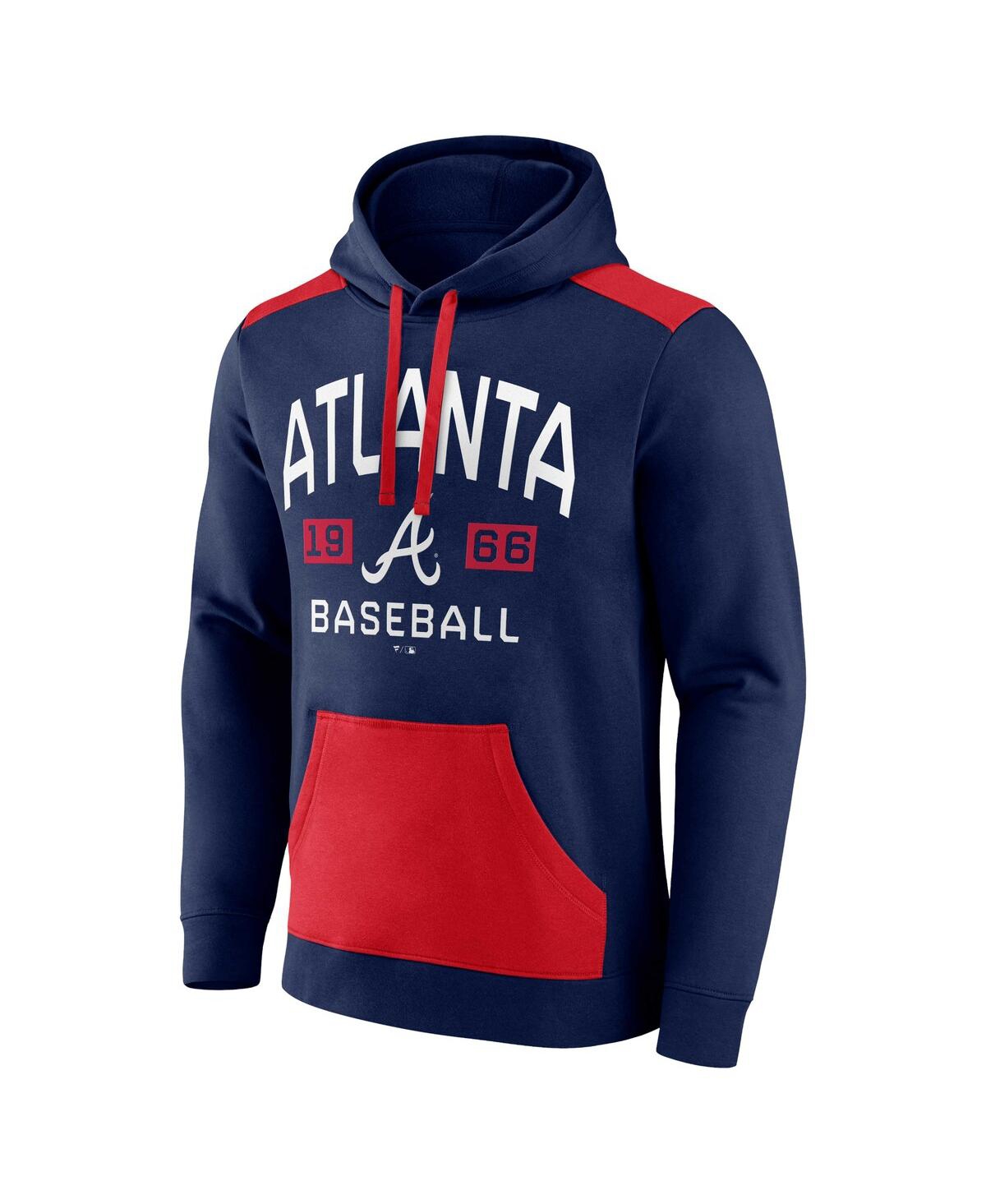 Men's Fanatics Branded Navy/Red Atlanta Braves Chip In Pullover Hoodie 