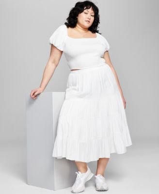 And Now This Plus Size Sweetheart-neck Puff-sleeve Tiered Midi Dress, Created For Macy's In Black