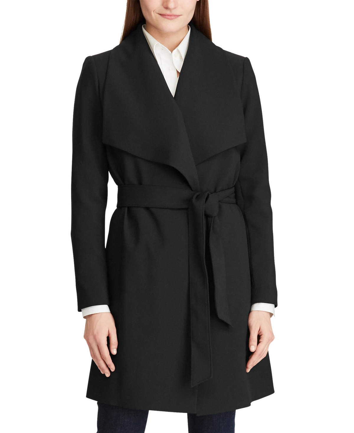 Shop Lauren Ralph Lauren Women's Crepe Belted Wrap Coat In Black