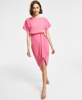 kensie - Belted Blouson Wrap Sheath Dress