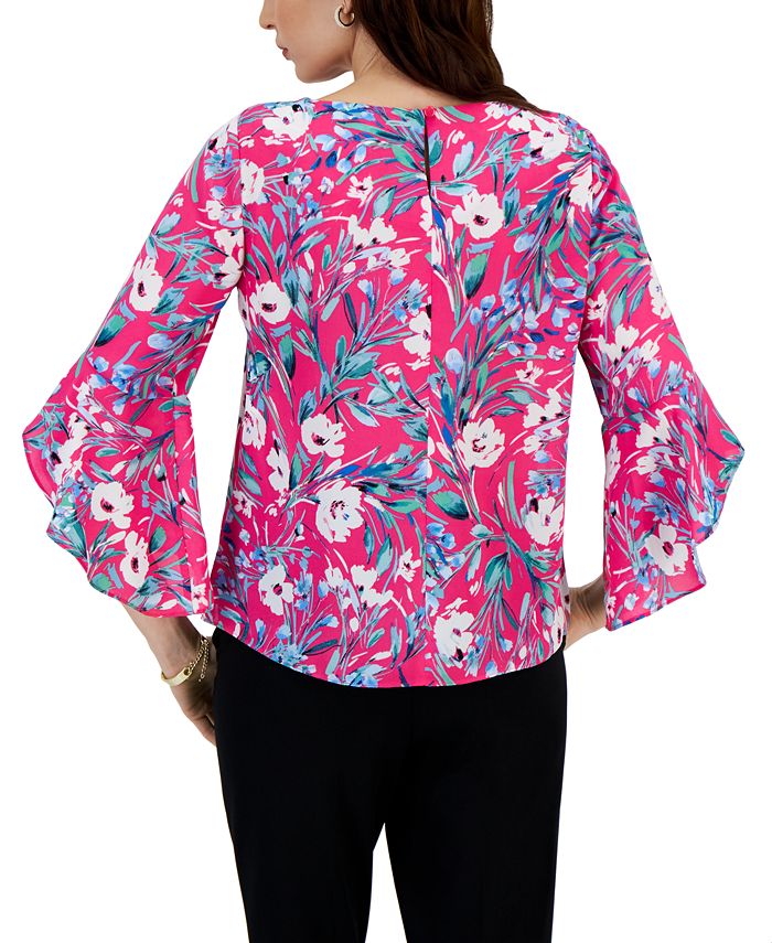 Kasper Floral Printed Ruffle 3/4-Sleeve Blouse - Macy's