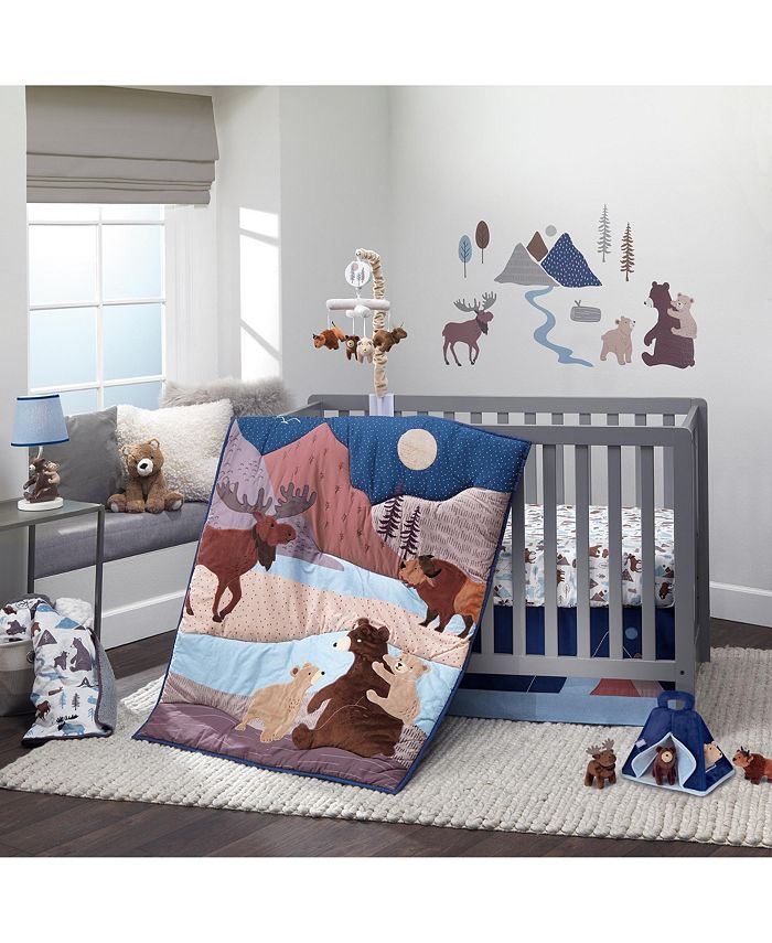 Lambs Ivy Big Sky Blue Brown Woodland Animals 4 Piece Baby Crib