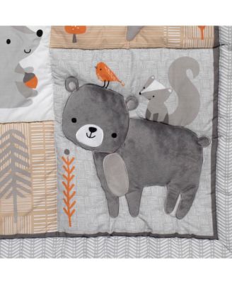 Baby Acorn Gray/Beige/White/Orange Woodland Fox, Raccoon, Squirrel & Bear 3-Piece Nursery Crib Bedding Set