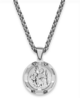 Men's St. Christopher Diamond Pendant Necklace in Stainless Steel - Stainless Steel