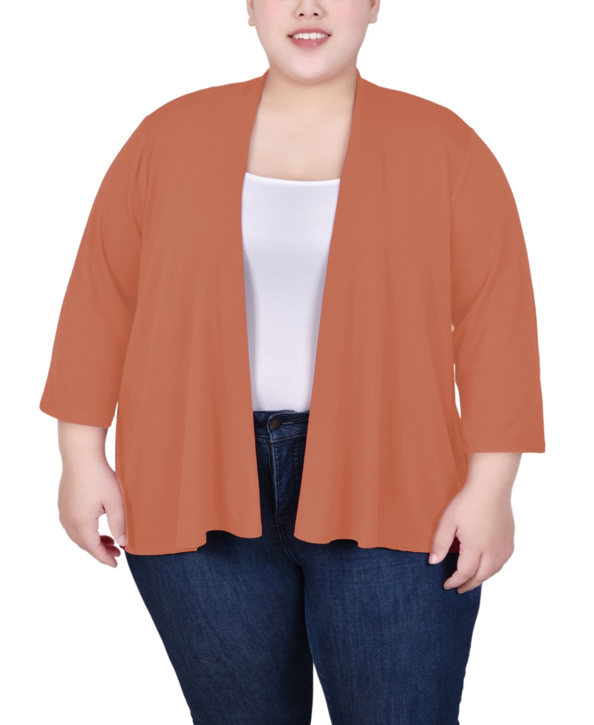 Ny Collection Plus Size Draped Open-front Cardigan In Carnelian